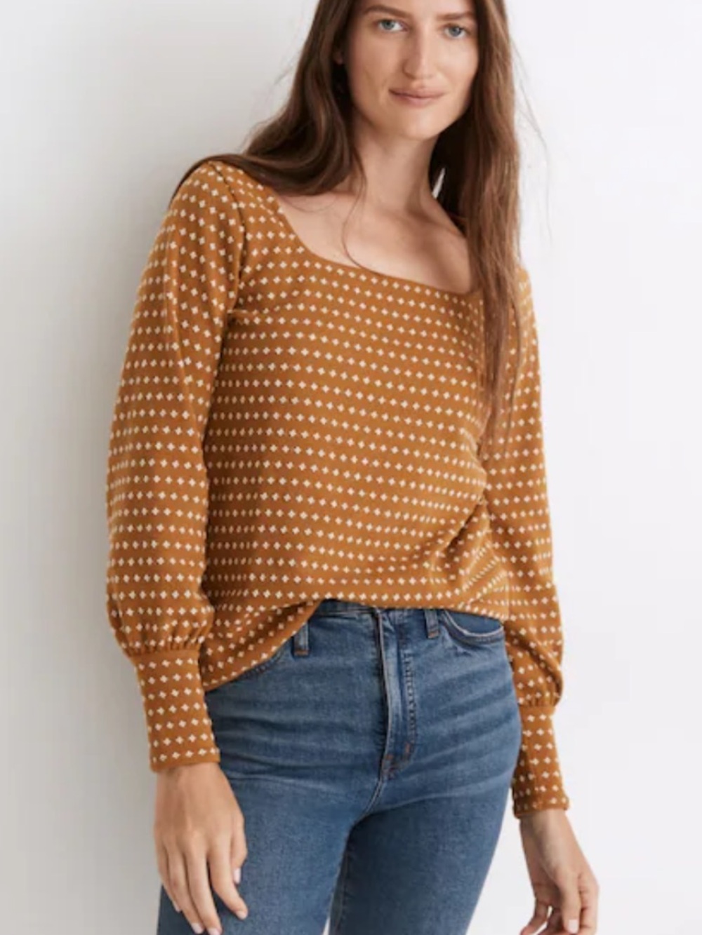 Madewell Floral Jacquard Square-Neck Top Small